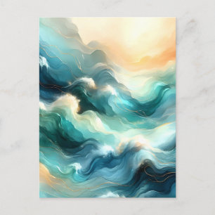 Cartes Pour Fêtes Annuelles Flux d'océan doré Vagues abstraites