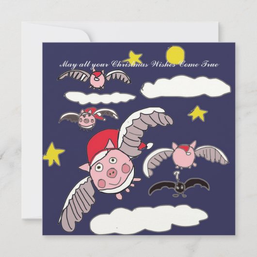 Cartes Pour Fêtes Annuelles Flying Pig Père Noël (Devant)