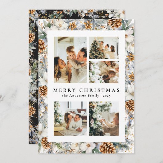 Cartes Pour Fêtes Annuelles Foliage botanique de Noël Elégant (Devant / Derrière)