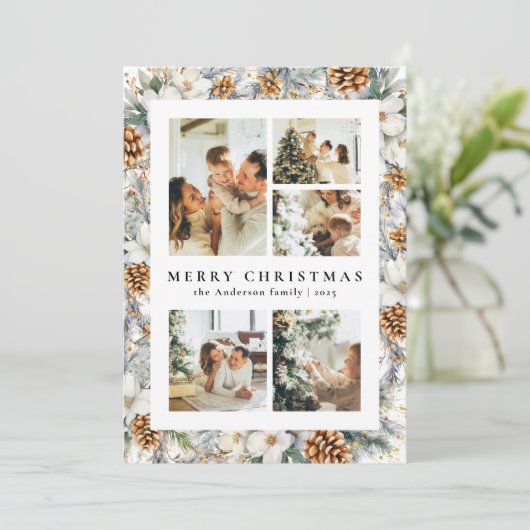 Cartes Pour Fêtes Annuelles Foliage botanique de Noël Elégant (Debout devant)