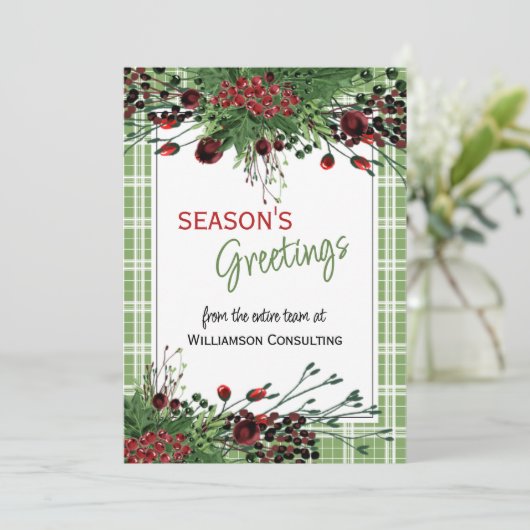 Cartes Pour Fêtes Annuelles Foliage botanique des baies rouges sur mesure Gree (Debout devant)