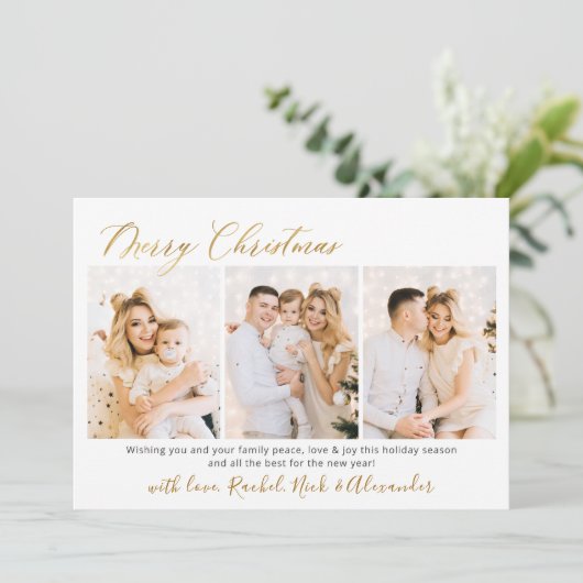 Cartes Pour Fêtes Annuelles Foliage botanique Script 3 Multi Photo Noël (Debout devant)