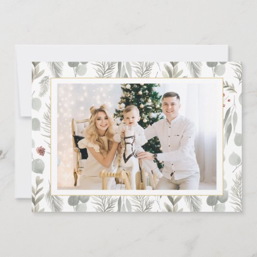 Cartes Pour Fêtes Annuelles Foliage botanique Script 3 Multi Photo Noël (Dos)