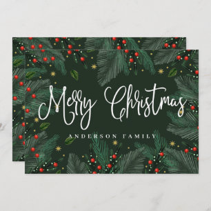 Cartes Pour Fêtes Annuelles Foliage d'aquarelle moderne et baies heureux