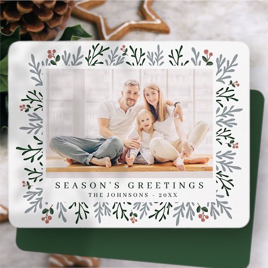 Cartes Pour Fêtes Annuelles Foliage de Noël moderne et Berries Botanique