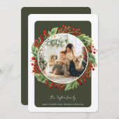 Cartes Pour Fêtes Annuelles Foliole d'hiver vert de Noël avec baies Photo (Devant / Derrière)