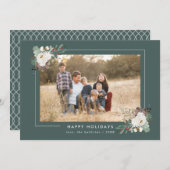 Cartes Pour Fêtes Annuelles Folithe d'hiver et fleurs Sage cadre photo vert (Devant / Derrière)