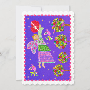 Cartes Pour Fêtes Annuelles Folk Art Angel Valentine 5 x 7 Holiday Flat Card