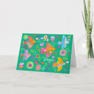 Cartes Pour Fêtes Annuelles Folk Art Peace Doves Folded Holiday Card