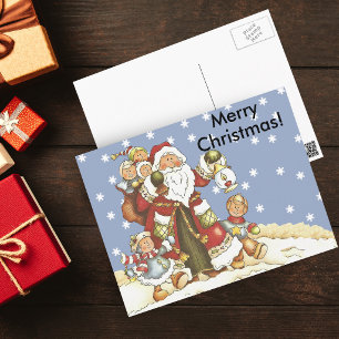 Cartes Pour Fêtes Annuelles Folk Art Père Noël Kids Christmas Snowflakes