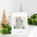 Cartes Pour Fêtes Annuelles Folk Art Winter Blue House Joyeux Noël<br><div class="desc">Folk Art Winter Blue House Joyeux Noël. Disponible numériquement et imprimé. Personnalisez facilement le texte à l'avant et à l'intérieur.</div>