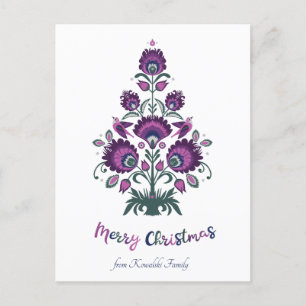 Cartes Pour Fêtes Annuelles 🎄Folklore de l'arbre de Noël [violet, gris ] blan