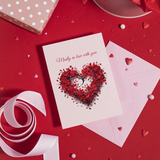 Cartes Pour Fêtes Annuelles Folle amoureuse | Cœur floral | Texte personnalisé