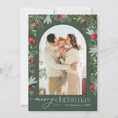 Cartes Pour Fêtes Annuelles Forest Green Modern Arch 1 Photo Joyeux Noël (Devant)