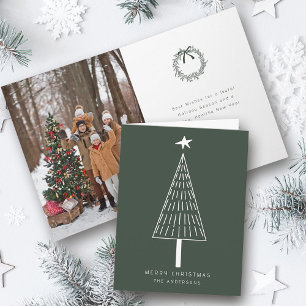 Cartes Pour Fêtes Annuelles Forest Green Simple Pine de Noël Photo