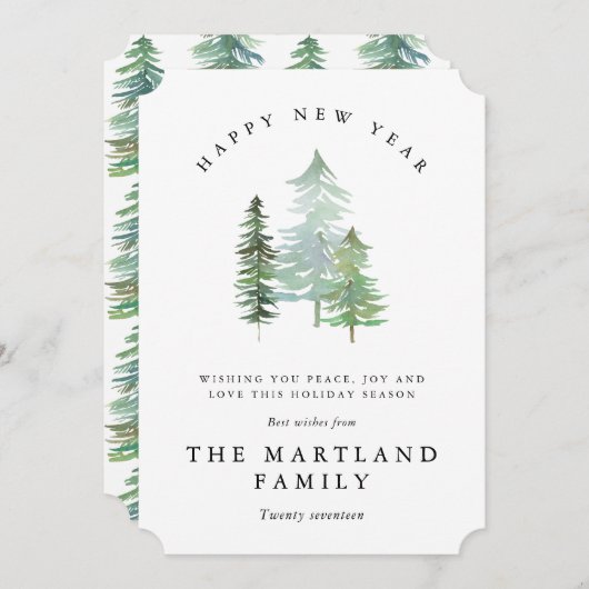 CARTES POUR FÊTES ANNUELLES FORET A L'AQUARELLE-BONNE ANNÉE. (Devant / Derrière)