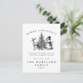 Cartes Pour Fêtes Annuelles Forêt à l'aquarelle Joyeux Noël (Debout devant)