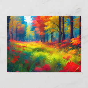 Cartes Pour Fêtes Annuelles Forêt avec des arbres et des fleurs colorés