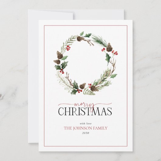 Cartes Pour Fêtes Annuelles Forêt Berry Pinecone Wreath Joyeux Noël (Devant)