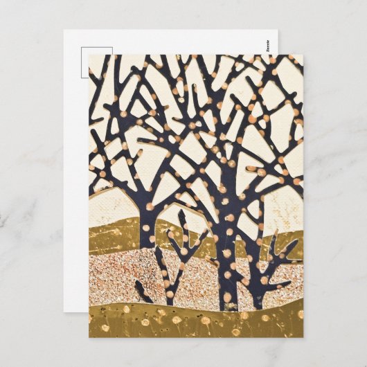 Cartes Pour Fêtes Annuelles Forêt, bleu et or (Devant / Derrière)