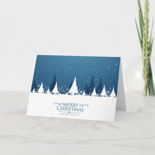 Cartes Pour Fêtes Annuelles Forêt bleue et blanche de Noël moderne (Devant)