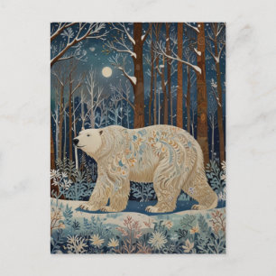 Cartes Pour Fêtes Annuelles Forêt bohème d'hiver de l'ours blanc rétro