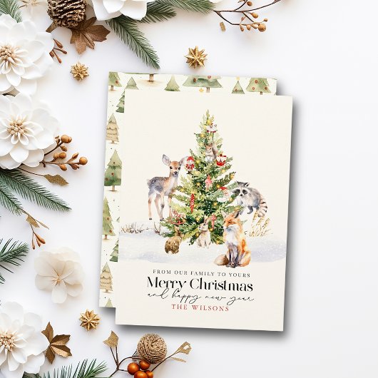 Cartes Pour Fêtes Annuelles Forêt boisée Animaux Arbre de Noël