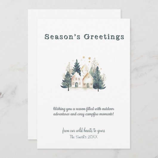 Cartes Pour Fêtes Annuelles Forêt d'arbre d'hiver Noël Noir (Devant / Derrière)