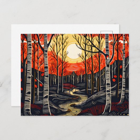 Cartes Pour Fêtes Annuelles Forêt d'automne avec pic (Devant / Derrière)