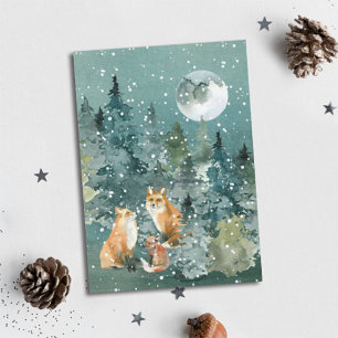 Cartes Pour Fêtes Annuelles Forêt de la famille renard Pleine lune Chute de ne