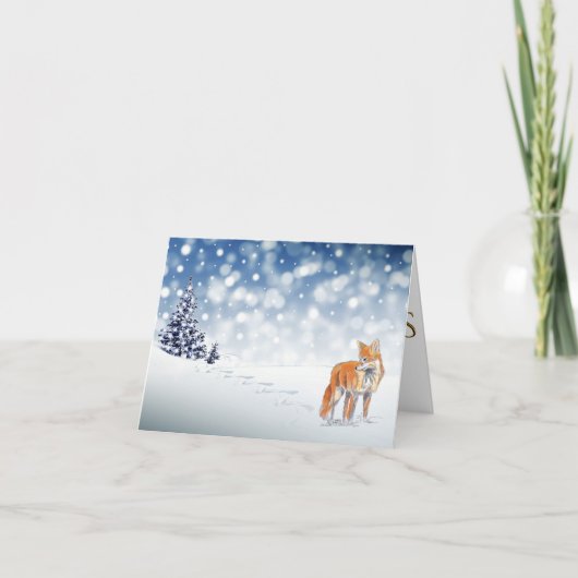 Cartes Pour Fêtes Annuelles Forêt de neige classique Renard rouge Joyeux Noël (Devant)