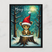 Cartes Pour Fêtes Annuelles Forêt de neige nuit mignonne bébé léopard (Devant)