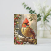 Cartes Pour Fêtes Annuelles Forêt de Noël avec Berry Holly, Oiseau, Hiver (Debout devant)