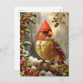Cartes Pour Fêtes Annuelles Forêt de Noël avec Berry Holly, Oiseau, Hiver (Devant / Derrière)