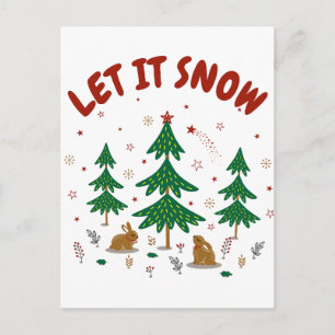 Cartes Pour Fêtes Annuelles Forêt de Noël boisée étoilée avec lapins