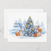 Cartes Pour Fêtes Annuelles Forêt de Noël et animaux des bois (Devant / Derrière)