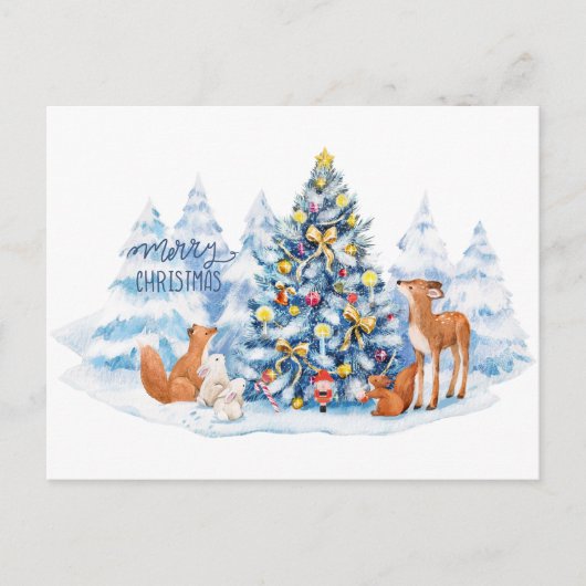 Cartes Pour Fêtes Annuelles Forêt de Noël et animaux des bois (Devant)