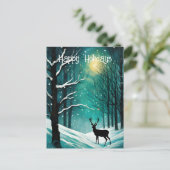 Cartes Pour Fêtes Annuelles Forêt de nuit d'hiver Noël aux cerfs (Debout devant)