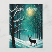 Cartes Pour Fêtes Annuelles Forêt de nuit d'hiver Noël aux cerfs (Devant)
