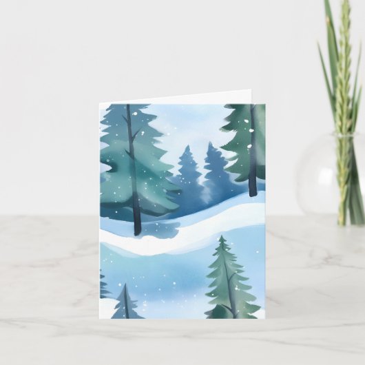 Cartes Pour Fêtes Annuelles Forêt de pins enneigée | Aquarelle d'hiver (Devant)