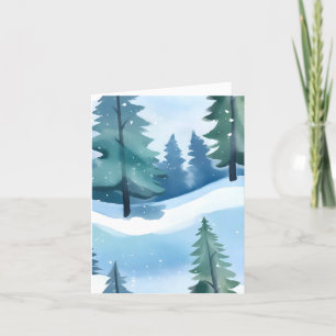 Cartes Pour Fêtes Annuelles Forêt de pins enneigée   Aquarelle d'hiver