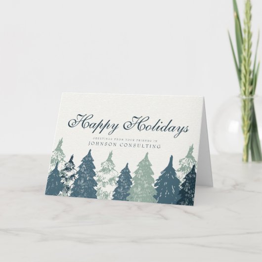 Cartes Pour Fêtes Annuelles Forêt de pins verts | Salutations de vacances (Devant)