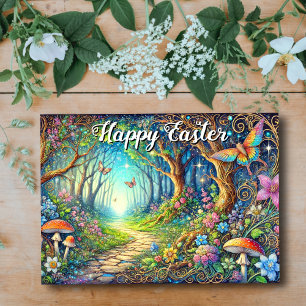 Cartes Pour Fêtes Annuelles Forêt de style Art Nouveau Whimsical coloré Joyeux