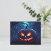 Cartes Pour Fêtes Annuelles Forêt déplaisante avec Jack O' Lanterns Halloween (Debout devant)