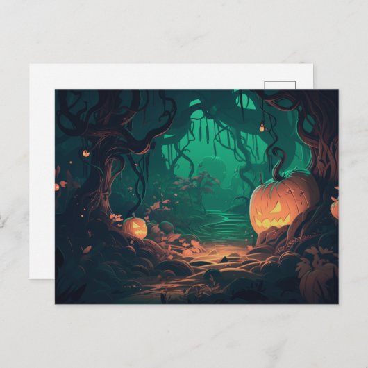 Cartes Pour Fêtes Annuelles Forêt déplaisante avec Jack O' Lanterns Halloween (Devant / Derrière)