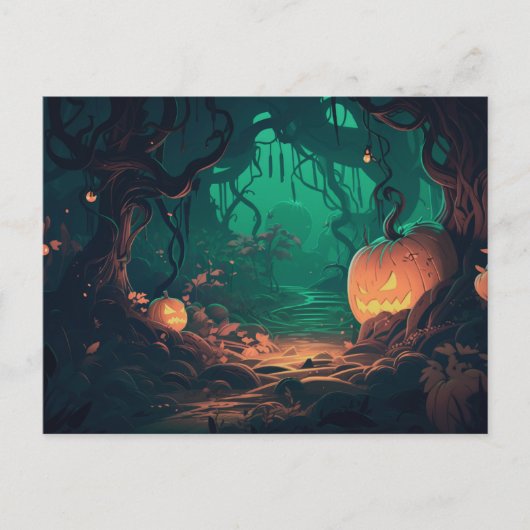 Cartes Pour Fêtes Annuelles Forêt déplaisante avec Jack O' Lanterns Halloween (Devant)