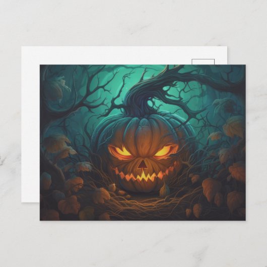 Cartes Pour Fêtes Annuelles Forêt déplaisante avec Jack O' Lanterns Halloween (Devant / Derrière)
