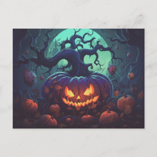 Cartes Pour Fêtes Annuelles Forêt déplaisante avec Jack O' Lanterns Halloween (Devant)