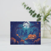 Cartes Pour Fêtes Annuelles Forêt déplaisante avec Jack O' Lanterns Halloween (Debout devant)