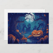 Cartes Pour Fêtes Annuelles Forêt déplaisante avec Jack O' Lanterns Halloween (Devant / Derrière)